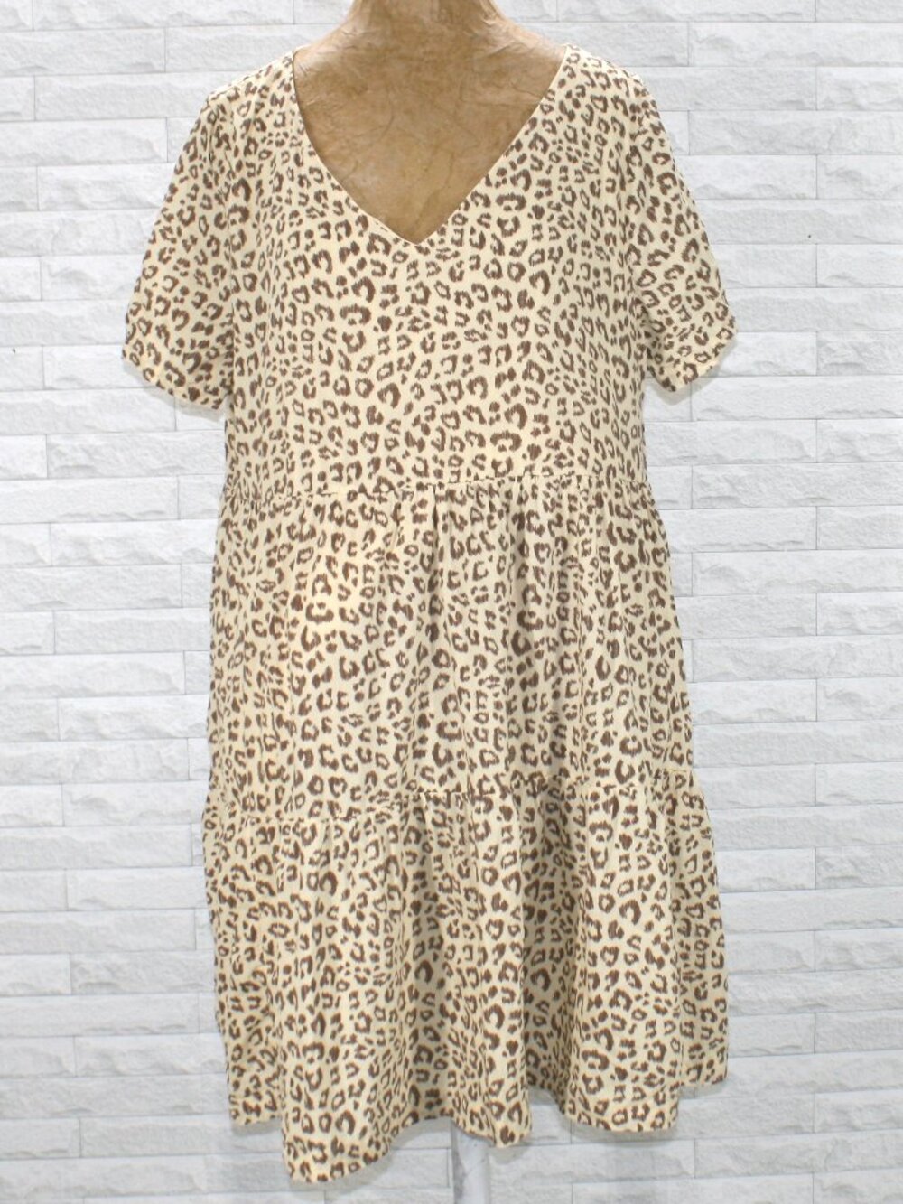 GAP Dress Leopard Animal Print Tiered Boho Tunic Nap Flowy Cream Brown XL Tall